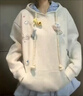 燦圖美式刺繡小熊格紋連帽衛衣女秋冬季加絨寬松慵懶設計感休閑外套潮 白灰色 常規款 L 曬單實(shí)拍圖