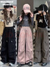 女童工裝褲春秋2025新款洋氣大童女孩潮酷闊腿褲兒童秋季休閑褲子 灰綠色 150cm 曬單實(shí)拍圖