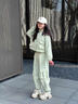 女童休閑運動(dòng)套裝2025春秋新款韓版寬松連帽工裝外套闊腿褲兩件套 綠色 150 曬單實(shí)拍圖