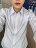藍色條紋襯衫女長(cháng)袖寬松商務(wù)休閑職業(yè)裝銀行公務(wù)員面試正裝襯衣 藍色條紋 V領(lǐng) 38 （110-120斤） 曬單實(shí)拍圖
