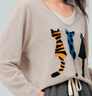 Basic House/百家好假兩件貓咪長袖針織衫早秋新款撞色上衣2025女 奶茶色 M 曬單實拍圖