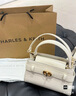 CHARLES&KEITH鱷魚紋凱莉包手提斜挎婚包包女包生日禮物CK2-50270880-1 Ivory象牙色 S 曬單實(shí)拍圖