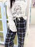 名創(chuàng)優(yōu)品（MINISO）格紋闊腿褲女2025年秋季新款潮流高腰抽繩直筒顯瘦寬松運(yùn)動(dòng)休閑褲 黑白格 L /165(體重115-130斤) 曬單實(shí)拍圖
