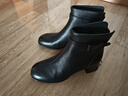 百麗（Belle）優(yōu)雅短筒羊皮時(shí)裝靴女商場(chǎng)同款顯瘦舒適短靴B9A1DDD4 黑色(皮面)-單里 35 (225mm) 曬單實(shí)拍圖