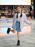 英氏（YEEHOO）兒童羽絨服女童冬季薄款鵝絨服三防面料保暖透氣輕薄女孩棒球領(lǐng)新 菱感飛行-淺紫 140 曬單實(shí)拍圖