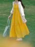 桂岐 風(fēng)情吊帶連衣裙女夏氣質(zhì)款海邊度假外穿拍照長(cháng)裙子 黃色 M 曬單實(shí)拍圖