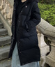 斐樂(lè )（FILA）女子長(cháng)款羽絨服冬季90%鵝絨長(cháng)袖保暖連帽運動(dòng)過(guò)膝開(kāi)衫外套上衣 深黑-BK XL 曬單實(shí)拍圖