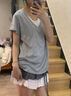 瑜尚臻品慵懶風(fēng)寬松短袖t恤女假兩件撞色v領(lǐng)上衣夏季正肩灰色半袖體恤 慵懶風(fēng)寬松短袖【灰色 】 均碼 曬單實(shí)拍圖