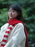 Siggi純羊毛圍巾秋冬女復(fù)古條紋針織時尚百搭韓系圍脖紅色新年圍巾禮盒 曬單實拍圖