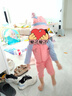 JEEMERY兒童泳衣嬰兒寶寶1-3歲男孩女童幼兒連體長袖帶帽沙灘游泳裝 橙紅4碼+防曬帽 適合90-100cm 曬單實拍圖