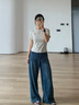 紅蜻蜓闊腿牛仔褲女2025年秋冬季新款女裝寬松復古喇叭直筒女士長(cháng)褲子女 復古藍 長(cháng)褲 【身高158CM以下】 M 99-110斤左右 曬單實(shí)拍圖