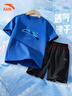 安踏兒童夏季冰絲速干套裝男中大童短袖短褲2件套女孩青少年運動(dòng)衣服 歡愉藍/基礎黑 【夏季速干】 175 cm 曬單實(shí)拍圖