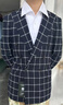 By Creations柏品【意大利Ferla】雙排扣西裝外套男士商務通勤休閑窗格單西服 黑藏青窗格 46 (170/88A) 曬單實拍圖