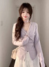 艾珠兒（Aizhuer）法式紫色長(cháng)袖連衣裙子女秋季2025新款小個(gè)子溫柔穿搭氣質(zhì)套裝長(cháng)裙 紫色上衣+白色半裙【套裝】 M 45/55kg 曬單實(shí)拍圖