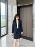 伯德小姐藏藍色面試西裝套裙女早秋教資穿搭正裝職業(yè)收腰西服外套 曬單實(shí)拍圖