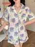古今（GUJIN）七夕上新100%純棉睡衣女棉紗家居服可外穿睡褲清新大碼套裝L 曬單實(shí)拍圖
