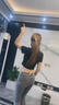 軒詩(shī)道煙灰蜜桃臀牛仔褲女時(shí)尚百搭翹臀美臀中腰運動(dòng)瑜伽小腳彈力提臀褲 煙灰色（中腰蜜桃臀褲） 常規 L （100-110斤） 曬單實(shí)拍圖
