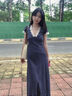 皓娥 法式復古蕾絲波點(diǎn)V領(lǐng)連衣裙女夏季氣質(zhì)高級感收腰顯瘦長(cháng)裙子 藍色【含拉鏈】 M 曬單實(shí)拍圖
