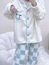 另約珊瑚絨睡衣女款秋冬季加厚加絨2026新款可愛(ài)卡通法蘭絨家居服套裝 A7101 小狗格子褲 杏藍 M 曬單實(shí)拍圖