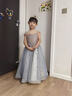 思妙星高定花童婚禮小女孩女童生日晚禮服主持人兒童公主裙鋼琴演出服夏 藍色長款 130 曬單實拍圖
