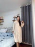 眺德高產(chǎn)房待產(chǎn)睡裙秋冬季空氣棉寬松中長(cháng)款加厚產(chǎn)后月子服孕婦睡衣 粉膚XL【120-140斤】 曬單實(shí)拍圖