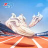 特步（XTEP）兒童童鞋旋鈕扣運動(dòng)鞋女童革面輕便柔軟校園跑鞋 帆白/風(fēng)鈴紫 36 曬單實(shí)拍圖