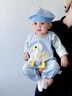 迪士尼（Disney）嬰兒背帶褲套裝春秋款男寶寶兩件套衣服超萌小月齡兒童外出服春裝 T恤+背帶褲+帽子 66cm (建議5-14斤) 曬單實(shí)拍圖