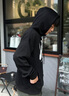 Cebrodz法國 衛(wèi)衣男小貓印花連帽外套春季新款美式重磅oversize上衣男士 黑色 L 曬單實拍圖