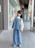 Dudant國(guó)際品牌女童2025春季新款洋氣時(shí)髦兒童牛仔馬甲直筒褲子三件套 藍(lán)色 130 cm 曬單實(shí)拍圖
