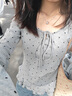 少女風(fēng)波點(diǎn)木耳邊長(cháng)袖t恤女設計感蝴蝶結綁帶顯瘦圓領(lǐng)上衣打底衫 灰色 M 曬單實(shí)拍圖