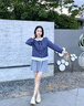 尚靜溫柔甜美蕾絲拼接條紋小衫25年秋新設(shè)計(jì)感寬松長(zhǎng)袖襯衫 藏青色 M 曬單實(shí)拍圖