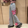 卡兔藍(lán)貓（KATULANMAO）女童褲子2024新款春秋裝炸街時(shí)尚寬松兒童中大童闊腿褲春季牛仔褲 藍(lán)色 140 曬單實(shí)拍圖