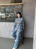 Teenie Weenie小熊女學(xué)院風(fēng)復古格紋棉襯衫2025年秋新款格子上衣 藍色 L 曬單實(shí)拍圖