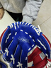 SSK日本棒球壘球手套兒童幼兒初學(xué)訓練TeeBall守備人造革PVC加厚 紅藍 9.5寸 右投 戴左手5-7歲 曬單實(shí)拍圖