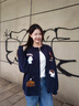LDBE美式復古小狗毛巾繡棒球服外套女春秋立領(lǐng)韓系慵懶風(fēng)寬松開(kāi)衫衛衣 藏青色(春秋薄款) L （適合95-115斤） 曬單實(shí)拍圖