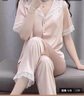 TFZF高級感真絲睡衣女夏季短袖桑蠶絲居家服送媽媽生日禮物禮盒三件套 藕粉色 上衣+長(cháng)褲+短褲 L （100-120斤） 曬單實(shí)拍圖