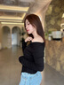 森馬（Semir）長(zhǎng)袖T恤女短款不規(guī)則設(shè)計(jì)感修身顯瘦2025秋蕩領(lǐng)薄款107625101097 曬單實(shí)拍圖