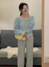 妃?，幮蓍e褲女裝套裝2025秋冬新款韓版時(shí)尚鹽系減齡甜美風(fēng)顯瘦闊腿褲子 藍色毛衣+米白褲子 M 曬單實(shí)拍圖