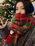 viney圍巾女冬季2025新款紅色格子加厚保暖圍脖圣誕節生日禮物送女友 紅色-高端禮盒裝 曬單實(shí)拍圖