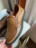老人頭皮鞋男真皮秋冬季高檔休閑皮鞋厚底耐磨懶人鞋透氣中年豆豆鞋 卡其色 41 曬單實(shí)拍圖