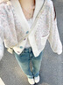 妍莉芬（yanlifen）休閑褲女春季套裝女裝2025新款搭配一整套韓系穿搭衣服秋裝外套女 毛衣+牛仔褲兩件套裝 M【建議95-110斤】 曬單實(shí)拍圖
