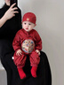 WVD國際品牌新中式喜慶連體衣爬服夏季男童滿(mǎn)月宴周歲宴禮服哈衣爬服大紅哈衣 大紅哈衣66 CM 曬單實(shí)拍圖
