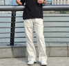 頂峰保羅（Dingfengbaoluo）美式復古長(cháng)褲秋季高街休閑男士寬松直筒闊腿微喇褲SPD01米白色L 曬單實(shí)拍圖