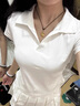 拉夏貝爾POLO衫女夏季新款修身辣妹正肩純欲短袖t恤女短款上衣 白色 S 曬單實(shí)拍圖
