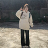 LDBE潮牌字母印花連帽衛(wèi)衣女秋冬2025新款爆款寬松美式復古上衣外套潮 白灰色 M 【80-100斤】 曬單實拍圖