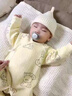 迪士尼（Disney）新生兒連體衣純棉春秋冬季初生寶寶嬰幼兒衣服夾棉保暖哈衣爬行服 黃小熊+黃鯨魚  2件 三層保暖夾 59cm 曬單實拍圖