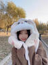恒源祥雷鋒帽女冬季溫暖可愛(ài)毛絨帽子圍巾手套連體冬季加厚圍巾 白色 不限頭圍 曬單實(shí)拍圖