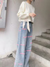 妍莉芬（yanlifen）衛(wèi)衣女裝小個(gè)子休閑職業(yè)秋季新款女裝套裝2025年秋裝衣服兩件套裝 白色針織衫+藍(lán)色直筒闊腿褲 S 曬單實(shí)拍圖