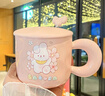 貞嘻生日禮物女生水杯杯子陶瓷杯禮盒裝高顏值馬克杯咖啡杯牛奶杯禮品 【禮盒裝】粉色花花小兔杯+蓋+勺 曬單實(shí)拍圖