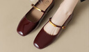 卓詩(shī)尼單鞋女2026年春季新款紅色復古赫本風(fēng)小皮鞋子淺口法式瑪麗珍女鞋 深紅色 40 曬單實(shí)拍圖